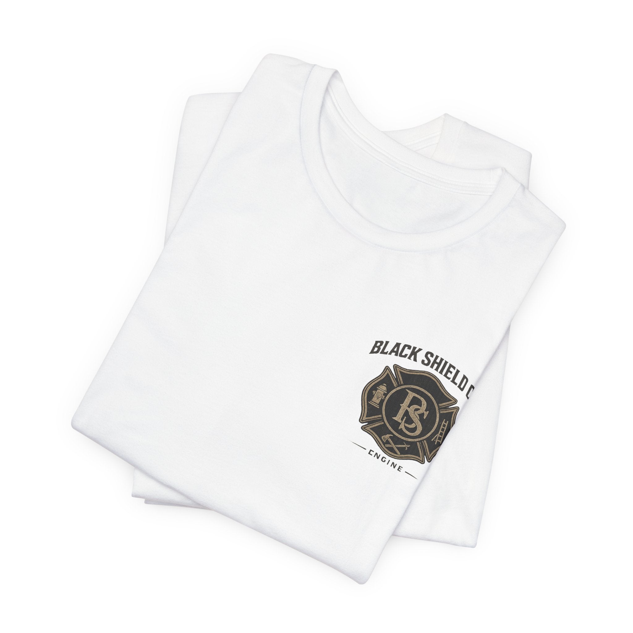 Black Shield Co. Firefighter Tee — "Tradition. Pride. Service. Always Ready."