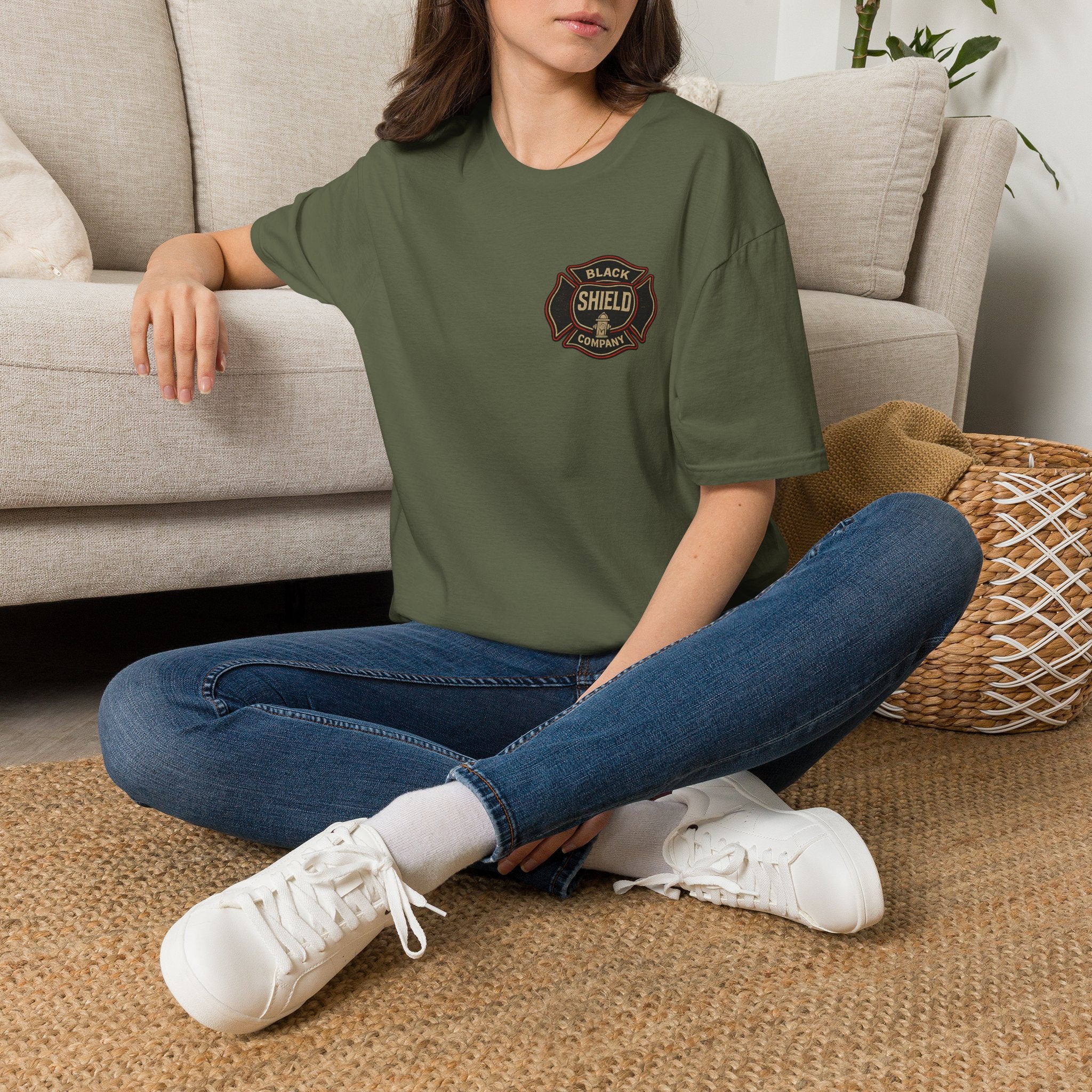 T-Shirt — Black Shield Company Vintage Firefighter Maltese Cross Logo