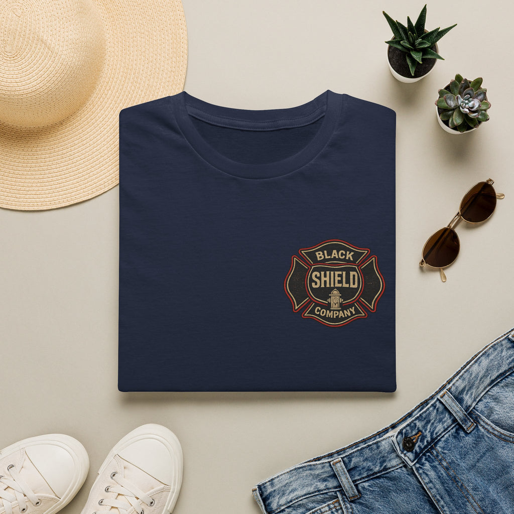 T-Shirt — Black Shield Company Vintage Firefighter Maltese Cross Logo