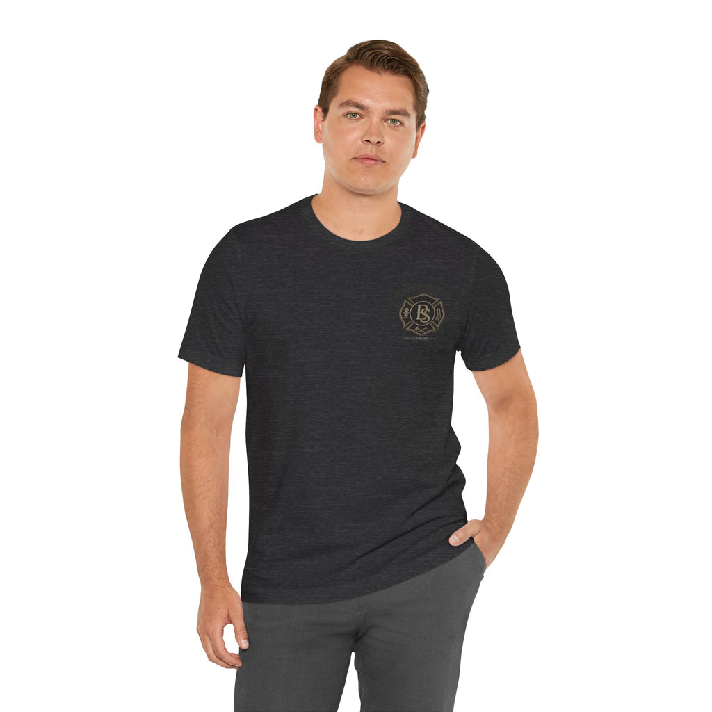 Black Shield Co. Firefighter Tee — "Tradition. Pride. Service. Always Ready."