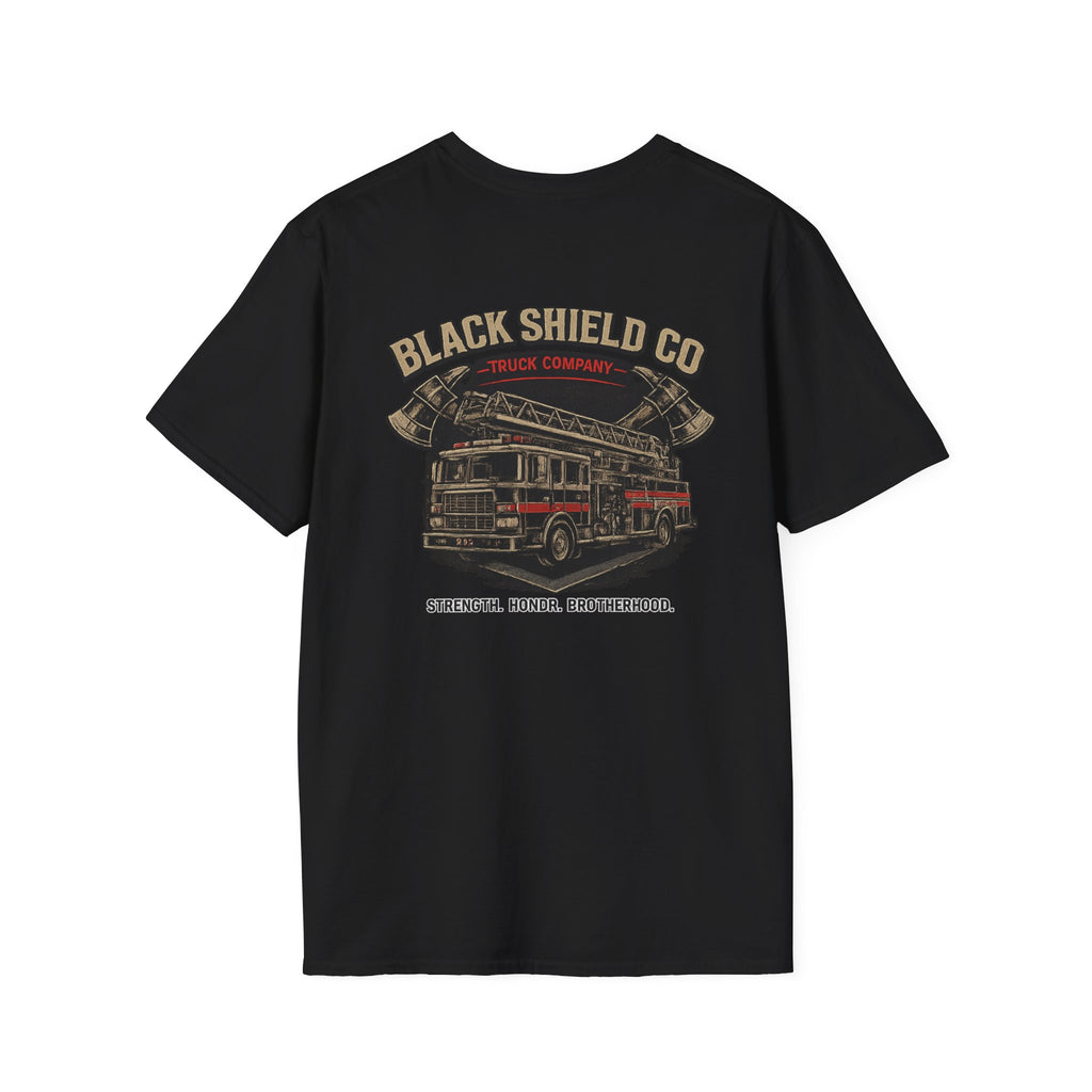T-Shirt — Black Shield Company Vintage Firefighter Maltese Cross Logo
