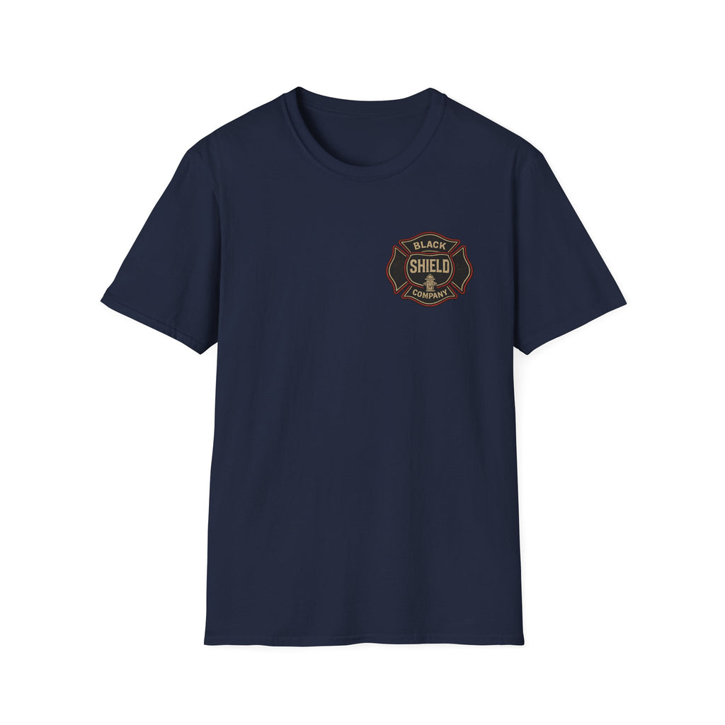 T-Shirt — Black Shield Company Vintage Firefighter Maltese Cross Logo