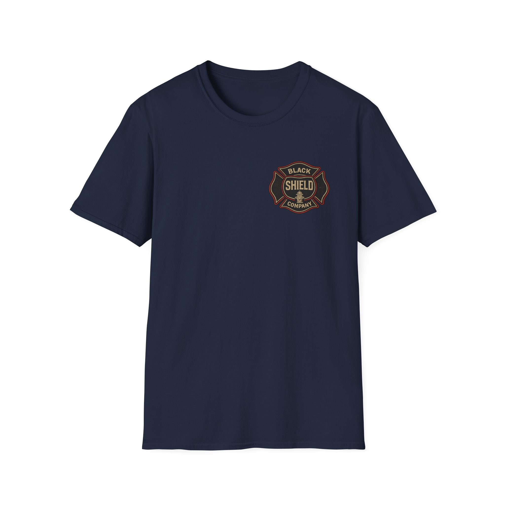 T-Shirt — Black Shield Company Vintage Firefighter Maltese Cross Logo