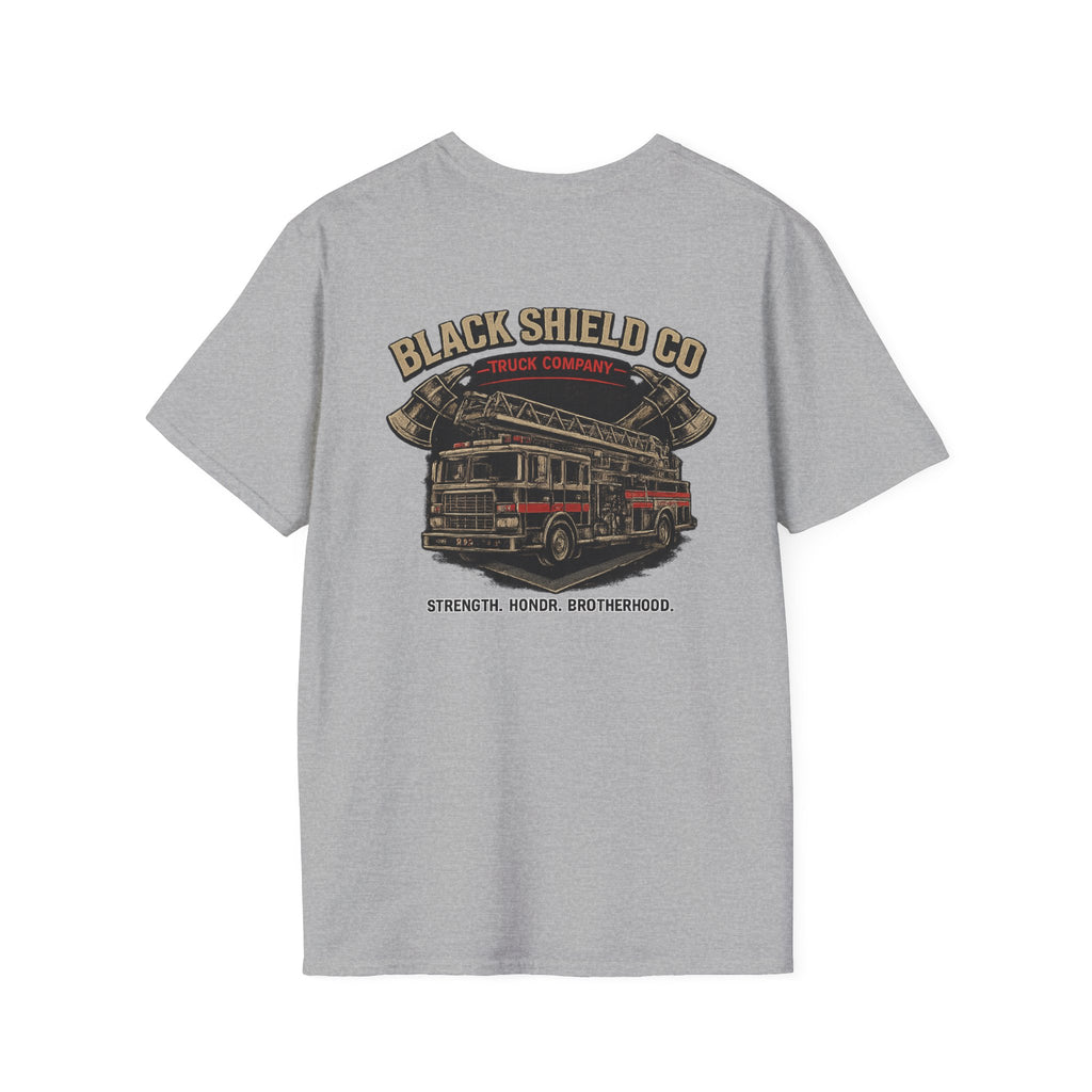 T-Shirt — Black Shield Company Vintage Firefighter Maltese Cross Logo