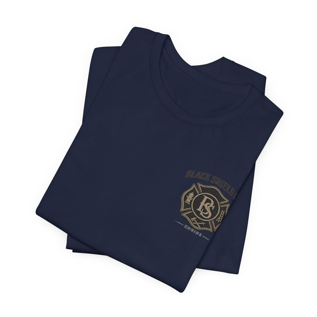 Black Shield Co. Firefighter Tee — "Tradition. Pride. Service. Always Ready."