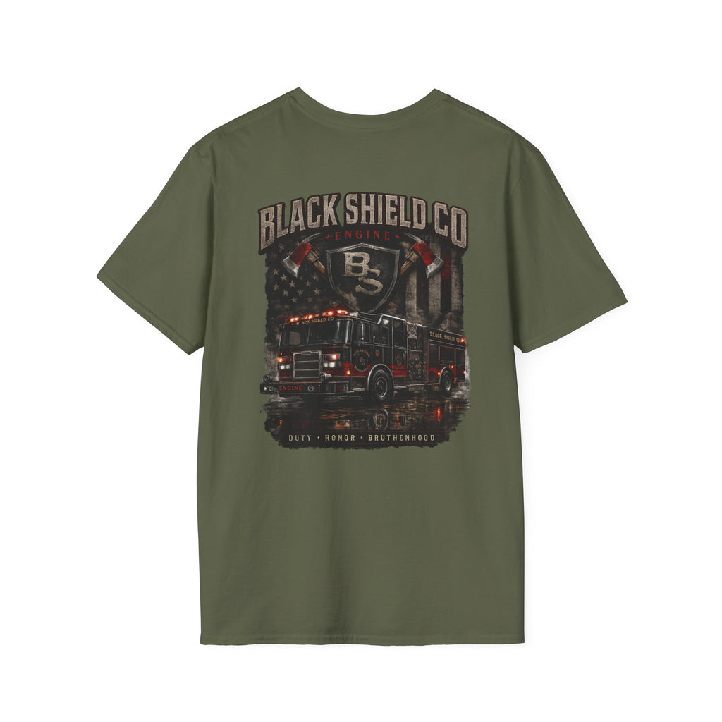T-Shirt — Black Shield Company Vintage Firefighter Maltese Cross Pocket Tee