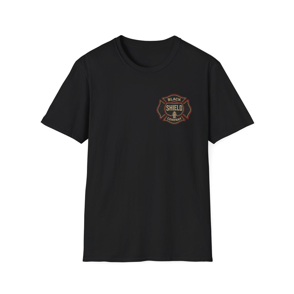 T-Shirt — Black Shield Company Vintage Firefighter Maltese Cross Logo