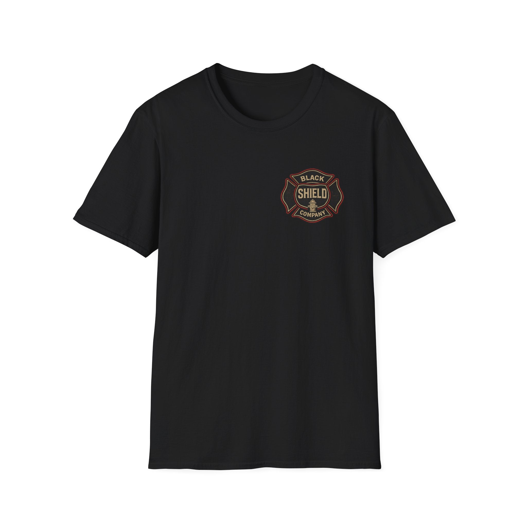 T-Shirt — Black Shield Company Vintage Firefighter Maltese Cross Logo