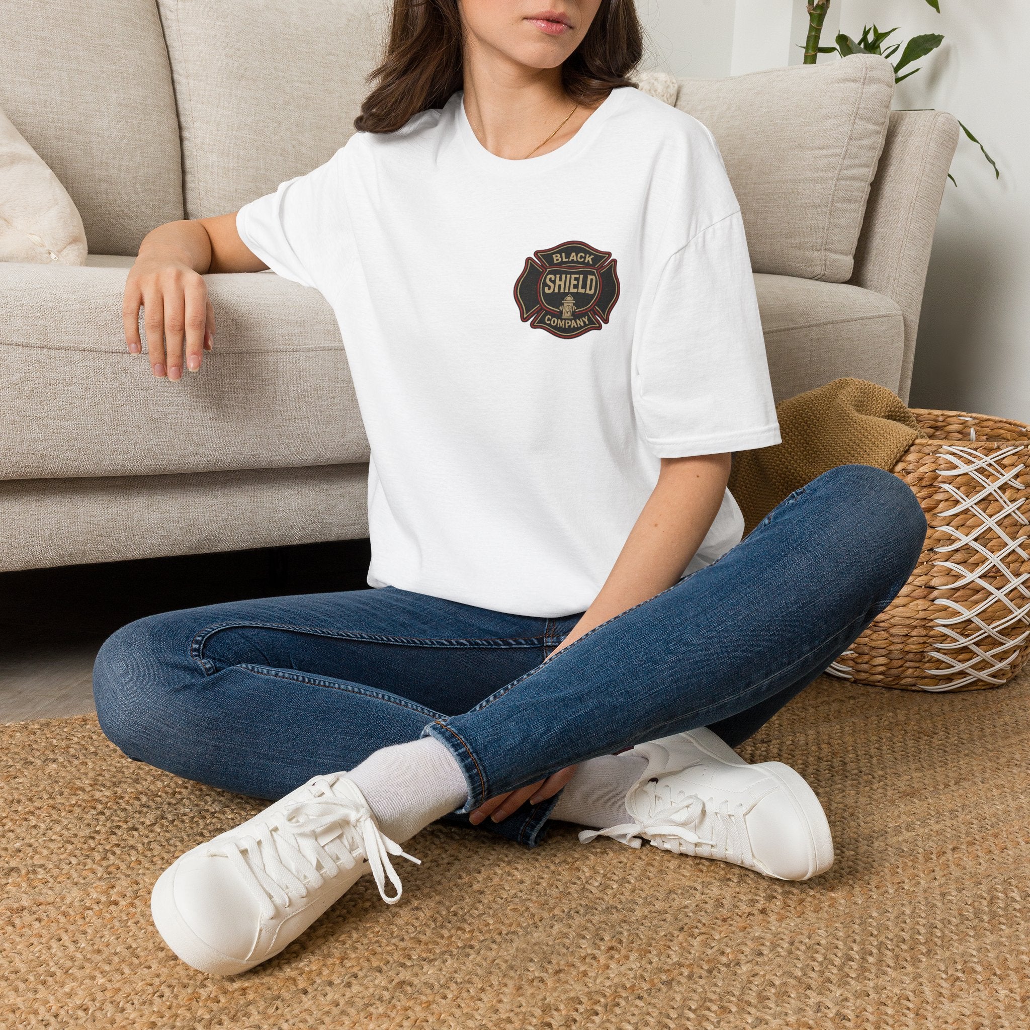 T-Shirt — Black Shield Company Vintage Firefighter Maltese Cross Logo