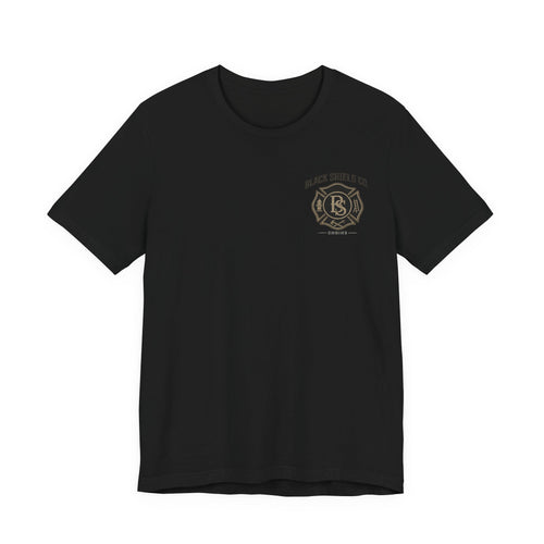 Black Shield Co. Firefighter Tee — "Tradition. Pride. Service. Always Ready."