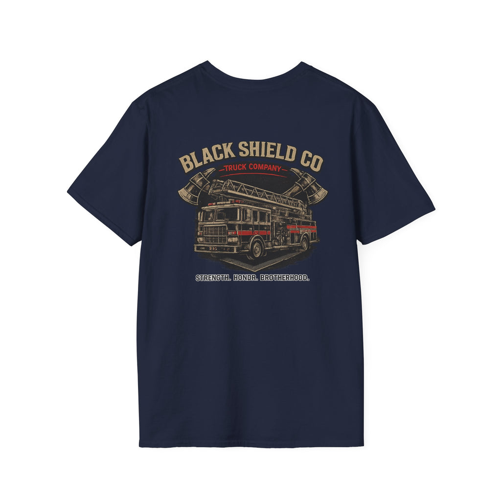 T-Shirt — Black Shield Company Vintage Firefighter Maltese Cross Logo