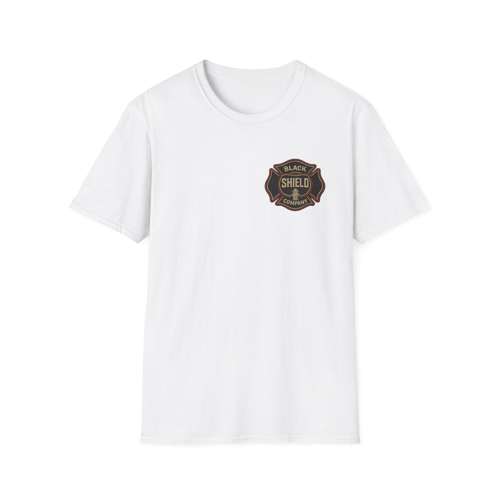 T-Shirt — Black Shield Company Vintage Firefighter Maltese Cross Logo