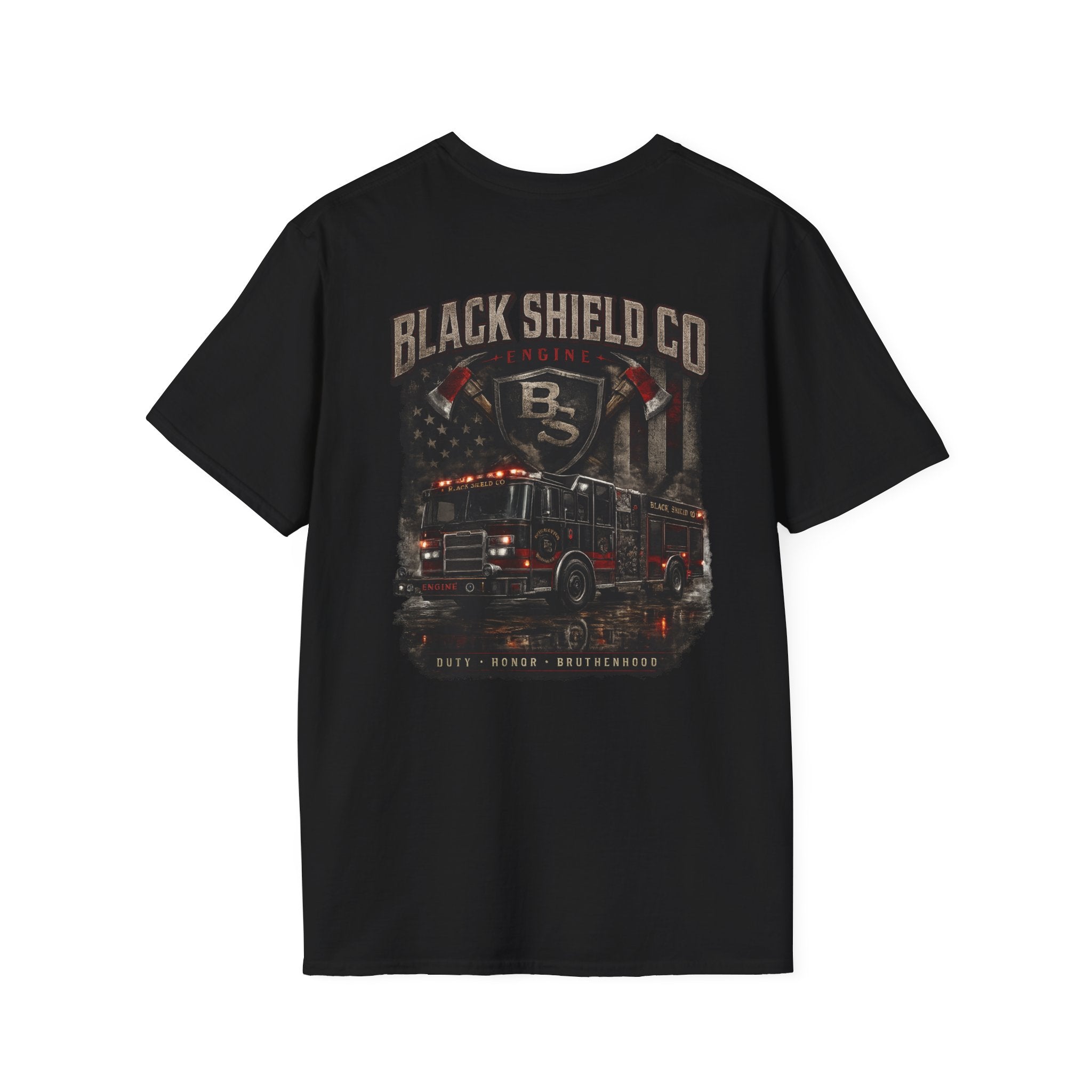 T-Shirt — Black Shield Company Vintage Firefighter Maltese Cross Pocket Tee