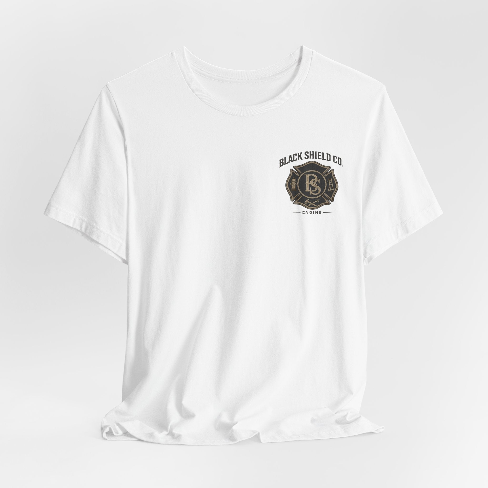 Black Shield Co. Firefighter Tee — "Tradition. Pride. Service. Always Ready."