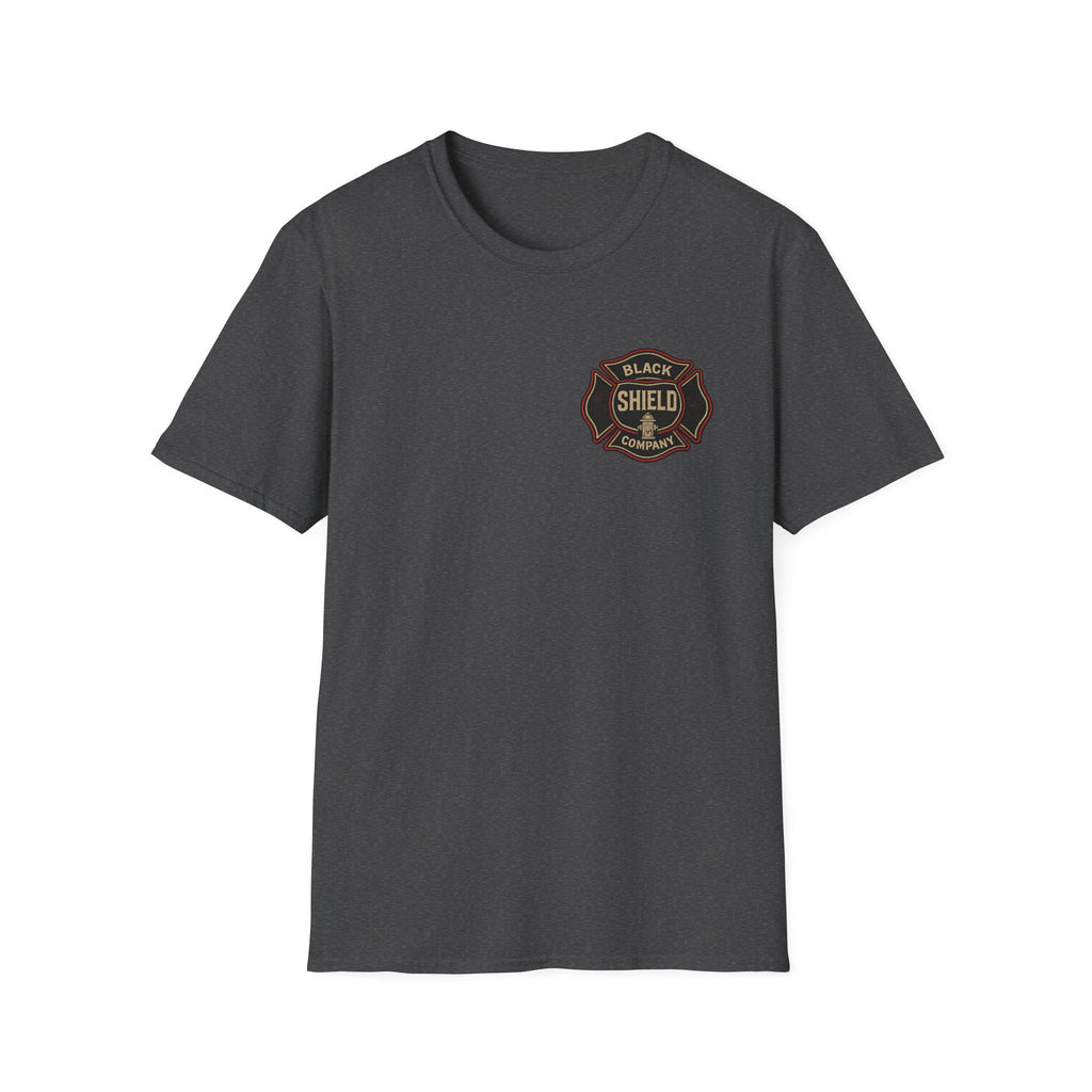 T-Shirt — Black Shield Company Vintage Firefighter Maltese Cross Logo