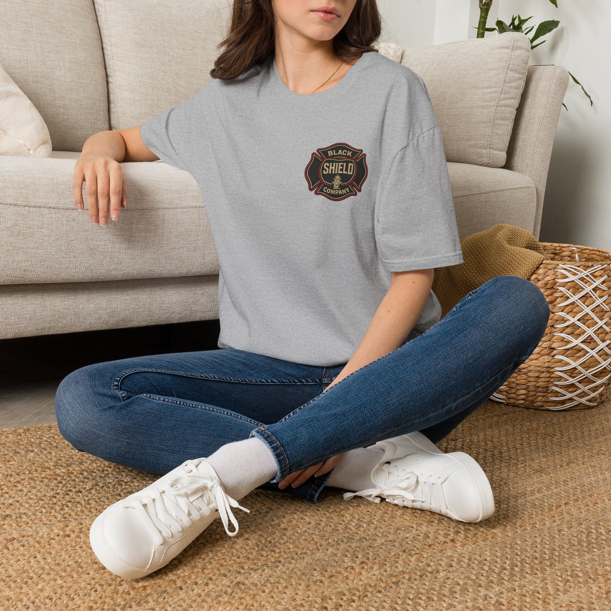 T-Shirt — Black Shield Company Vintage Firefighter Maltese Cross Logo