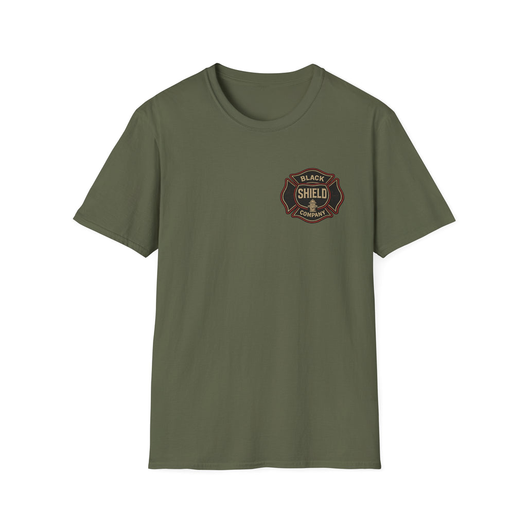 T-Shirt — Black Shield Company Vintage Firefighter Maltese Cross Logo