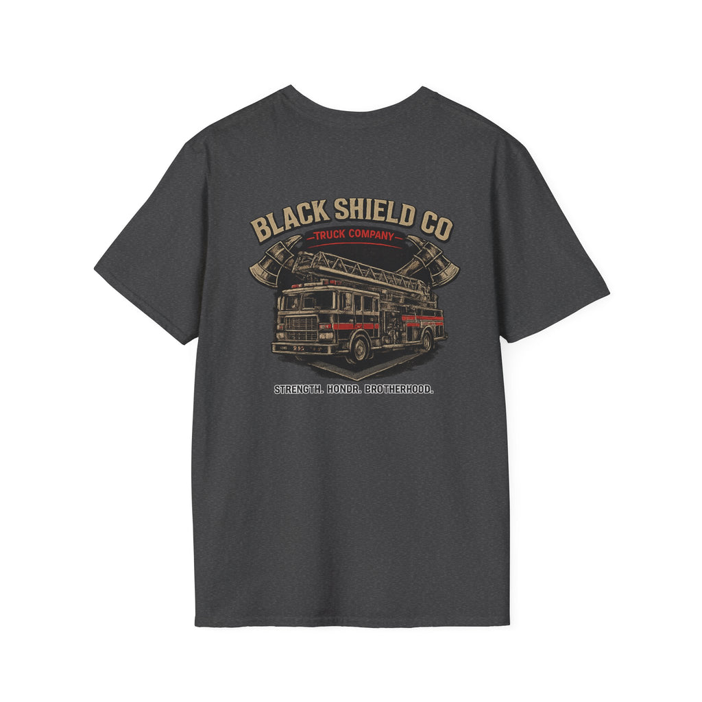 T-Shirt — Black Shield Company Vintage Firefighter Maltese Cross Logo