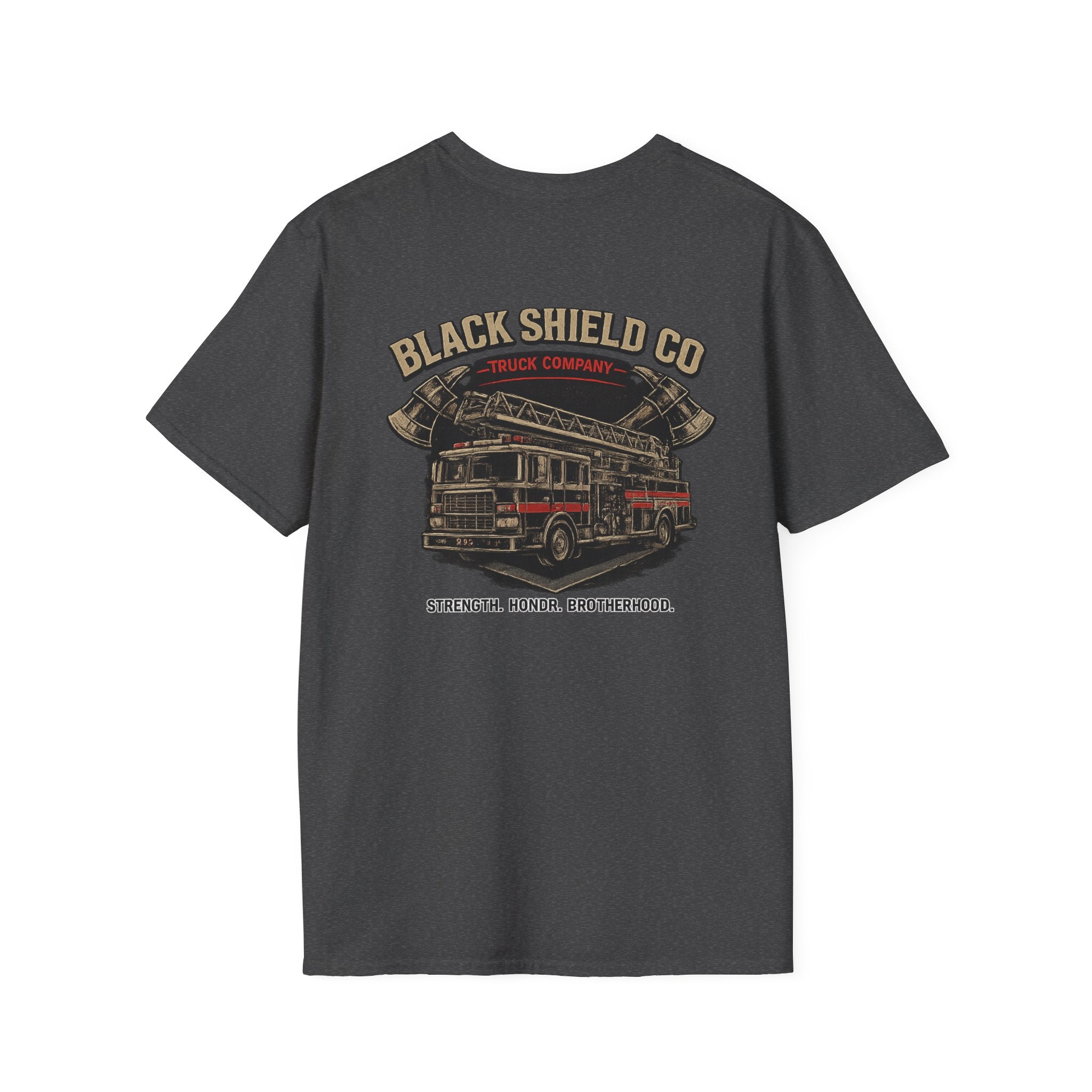 T-Shirt — Black Shield Company Vintage Firefighter Maltese Cross Logo