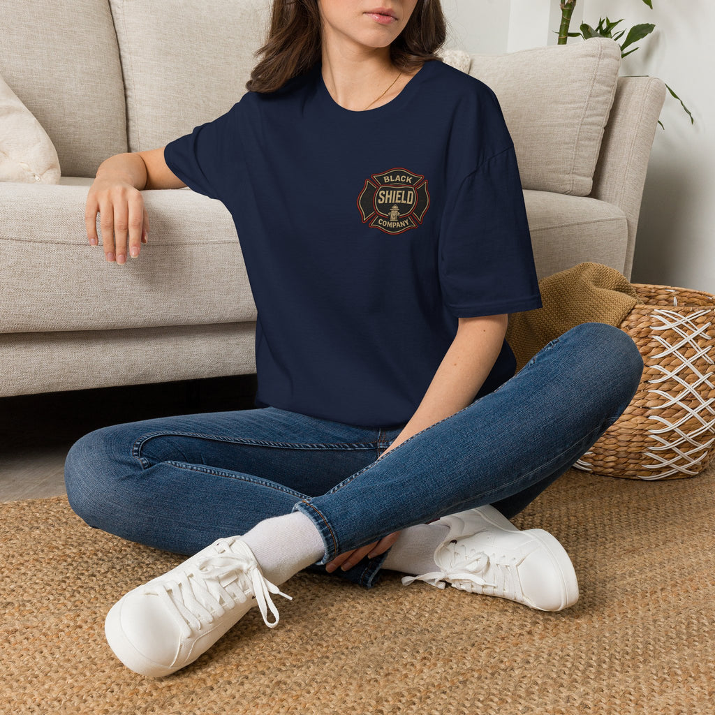 T-Shirt — Black Shield Company Vintage Firefighter Maltese Cross Logo