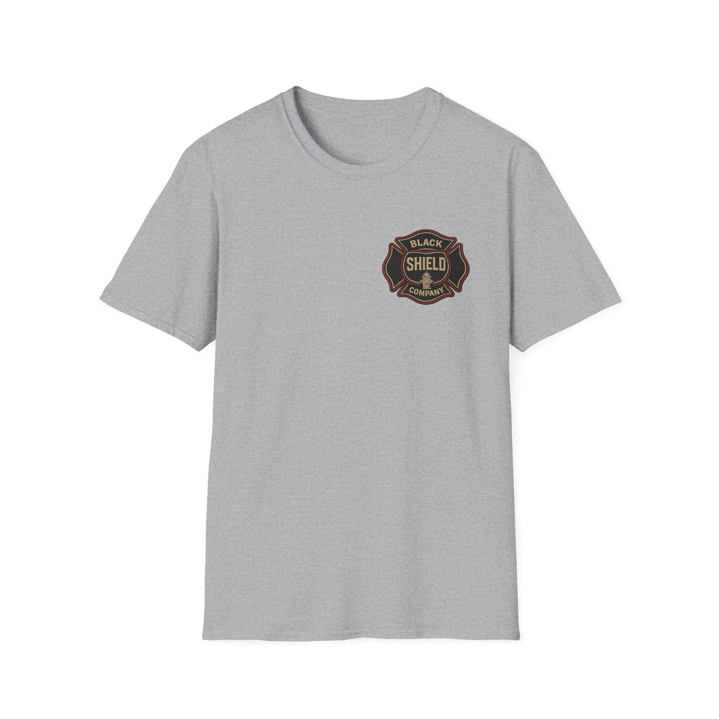 T-Shirt — Black Shield Company Vintage Firefighter Maltese Cross Logo