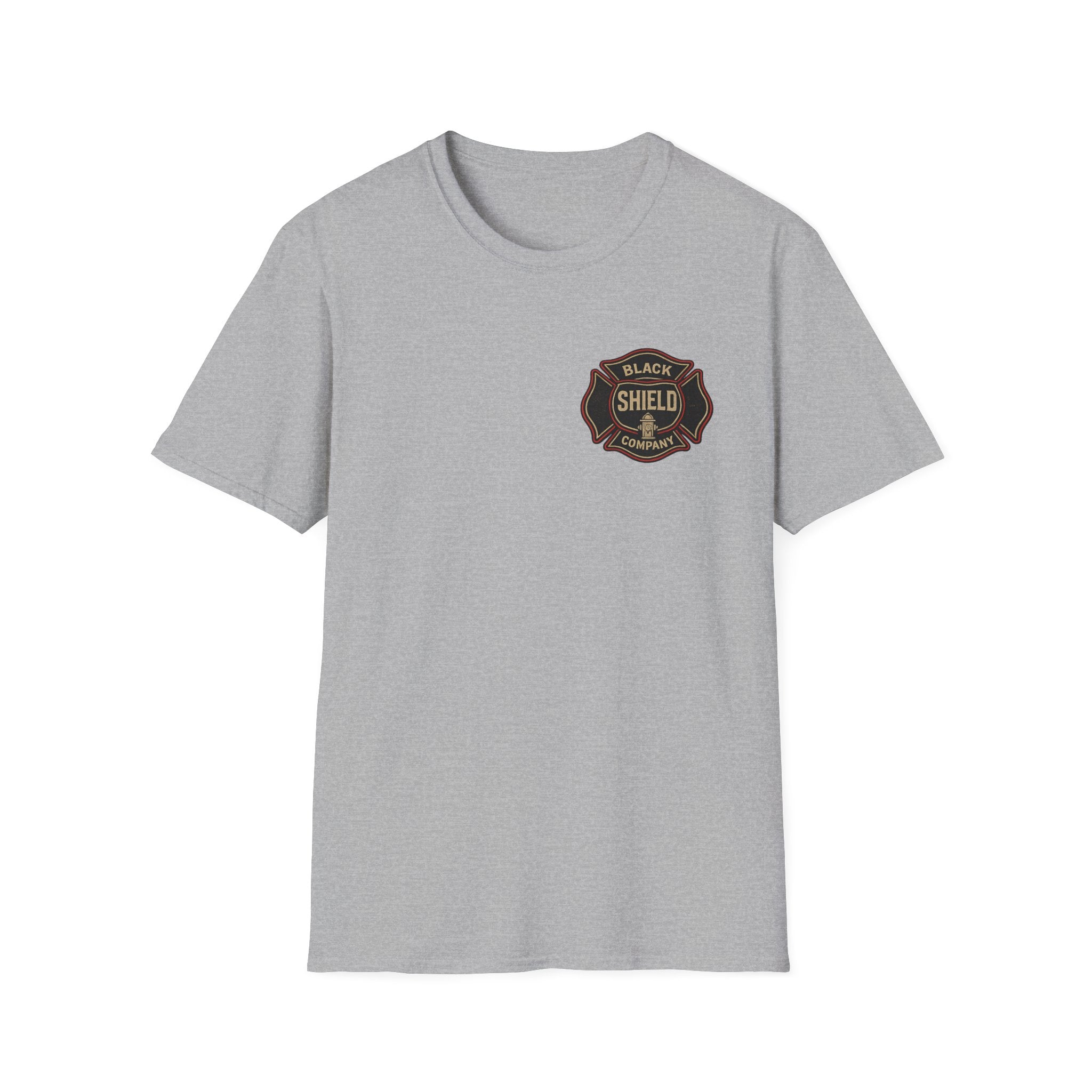 T-Shirt — Black Shield Company Vintage Firefighter Maltese Cross Logo