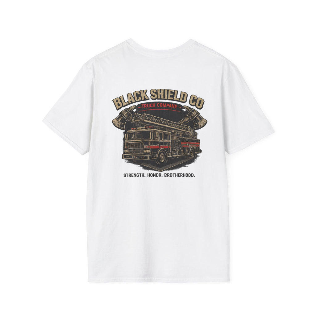 T-Shirt — Black Shield Company Vintage Firefighter Maltese Cross Logo